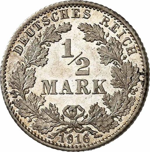 Аверс монеты - 1/2 марки 1916 года D "Тип 1905-1919" - цена серебряной монеты - Германия, Германская Империя