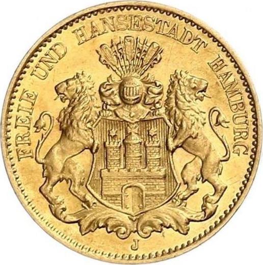Аверс монеты - 10 марок 1878 года J "Гамбург" - цена золотой монеты - Германия, Германская Империя