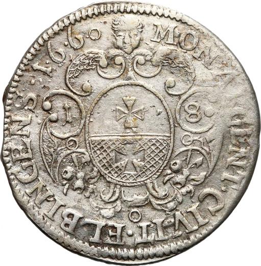 Rewers monety - Ort (18 groszy) 1660 "Elbląg" - cena srebrnej monety - Polska, Jan II Kazimierz