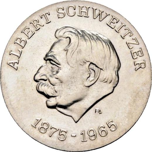 Аверс монеты - Пробные 10 марок 1975 года A "Альберт Швейцер" - цена серебряной монеты - Германия, ГДР