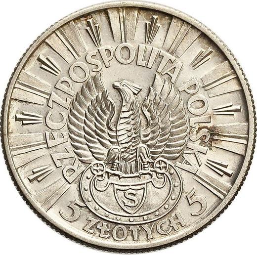 Аверс монеты - Пробные 5 злотых 1934 года "Юзеф Пилсудский" Серебро - цена серебряной монеты - Польша, II Республика