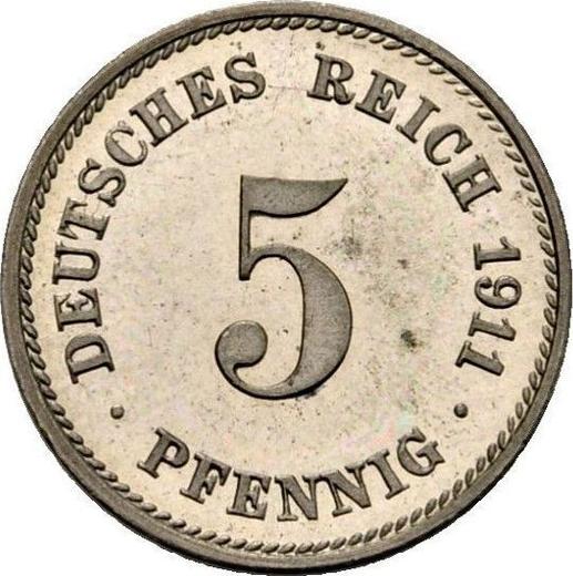 Аверс монеты - 5 пфеннигов 1911 года G "Тип 1890-1915" - цена  монеты - Германия, Германская Империя