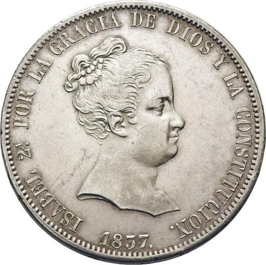 Avers 20 Reales 1837 M CR - Silbermünze Wert - Spanien, Isabella II