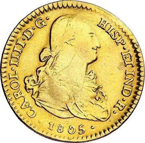 Awers monety - 2 escudo 1805 Mo TH - cena złotej monety - Meksyk, Karol IV