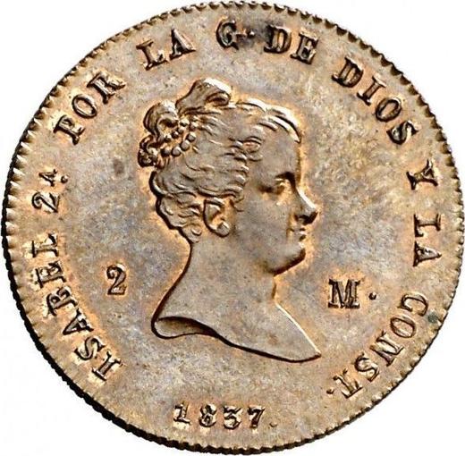 Anverso 2 maravedíes 1837 DG - valor de la moneda  - España, Isabel II