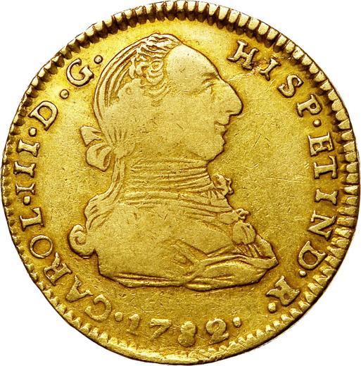 Awers monety - 2 escudo 1782 PTS PR - cena złotej monety - Boliwia, Karol III