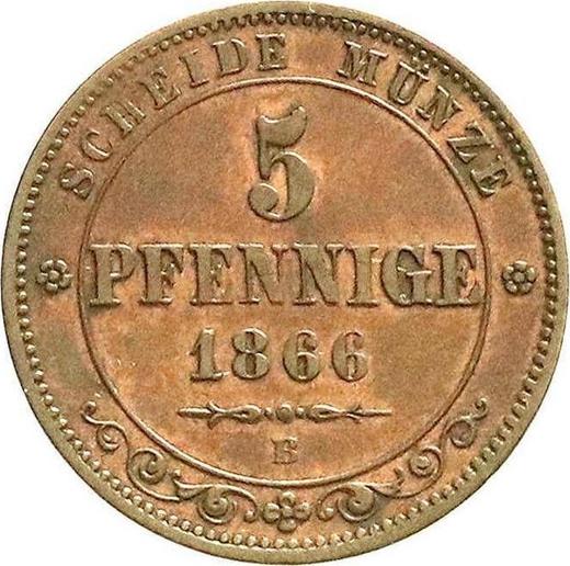 Реверс монеты - 5 пфеннигов 1866 года B - цена  монеты - Саксония, Иоганн