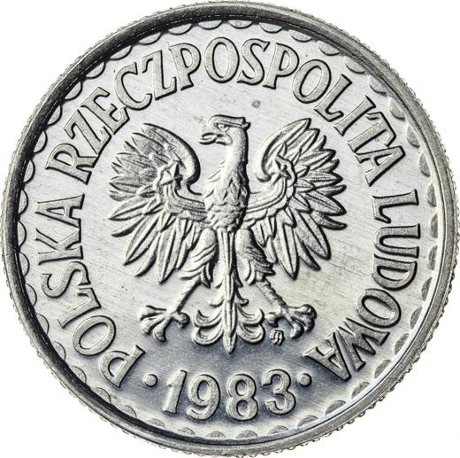Аверс монеты - 1 злотый 1983 года MW - цена  монеты - Польша, Народная Республика