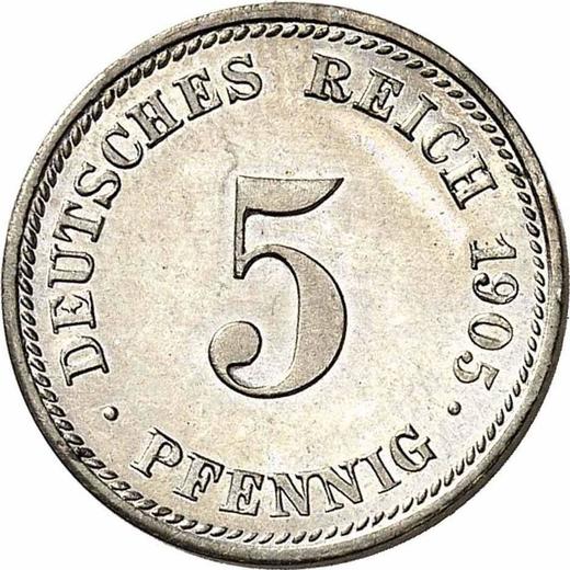Аверс монеты - 5 пфеннигов 1905 года D "Тип 1890-1915" - цена  монеты - Германия, Германская Империя