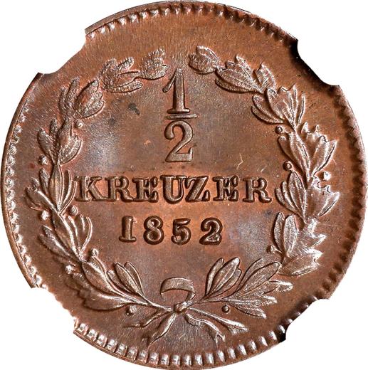 Реверс монеты - 1/2 крейцера 1852 года - цена  монеты - Баден, Леопольд