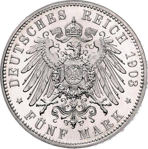 Реверс монеты - 5 марок 1903 года E "Саксония" - цена серебряной монеты - Германия, Германская Империя