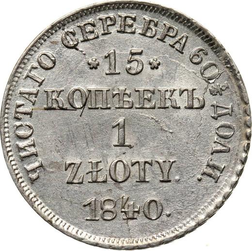 Reverso 15 kopeks - 1 esloti 1840 НГ - valor de la moneda de plata - Polonia, Dominio Ruso