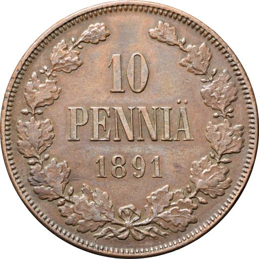 Реверс монеты - 10 пенни 1891 года - цена  монеты - Финляндия, Великое княжество