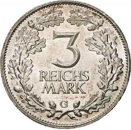 Reverso 3 Reichsmarks 1925 G "Renania" - valor de la moneda de plata - Alemania, República de Weimar