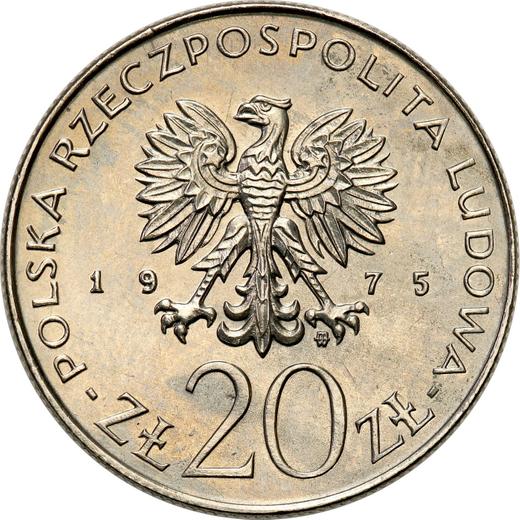 Аверс монеты - Пробные 20 злотых 1975 года MW AJ "Международный женский год" Никель - цена  монеты - Польша, Народная Республика