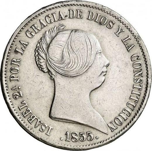 Anverso 20 reales 1855 "Tipo 1847-1855" Estrellas de siete puntas - valor de la moneda de plata - España, Isabel II