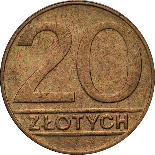 Reverso Pruebas 20 eslotis 1989 MW Latón - valor de la moneda  - Polonia, República Popular