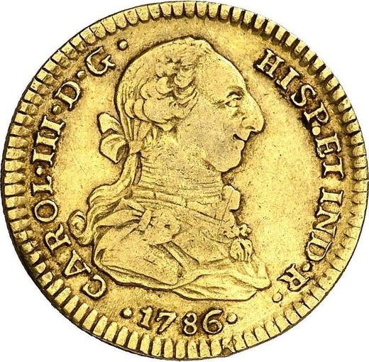 Аверс монеты - 2 эскудо 1786 года Mo FM - цена золотой монеты - Мексика, Карл III