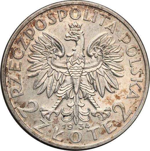 Anverso 2 eslotis 1934 "Polonia" - valor de la moneda de plata - Polonia, Segunda República