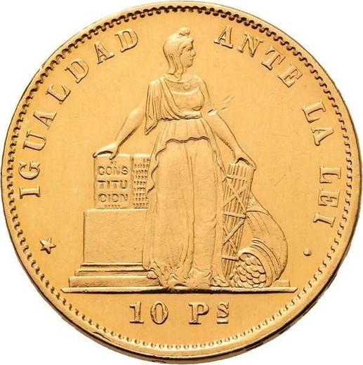 Avers 10 Pesos 1877 So - Münze Wert - Chile, Republik
