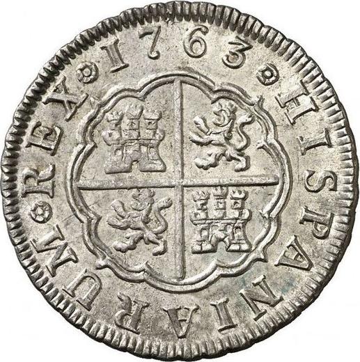 Реверс монеты - 2 реала 1763 года M JP - цена серебряной монеты - Испания, Карл III