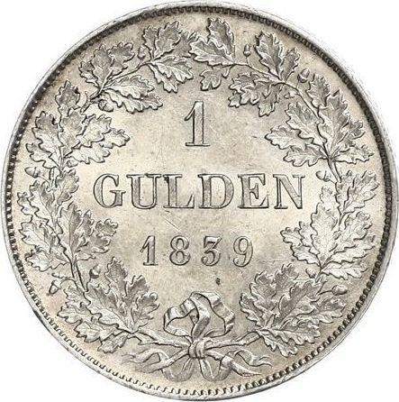 Реверс монеты - 1 гульден 1839 года - цена серебряной монеты - Баден, Леопольд