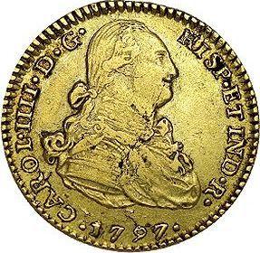 Awers monety - 2 escudo 1797 IJ - cena złotej monety - Peru, Karol IV