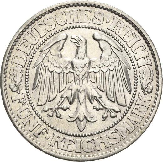 Аверс монеты - 5 рейхсмарок 1932 года F "Дуб" - цена серебряной монеты - Германия, Bеймарская республика