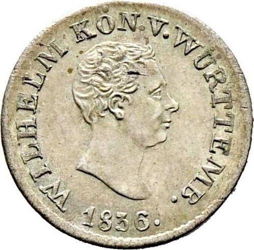Аверс монеты - 3 крейцера 1836 года - цена серебряной монеты - Вюртемберг, Вильгельм I