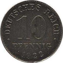 Аверс монеты - 10 пфеннигов 1916-1922 года "Тип 1916-1922" Поворот штемпеля - цена  монеты - Германия, Германская Империя