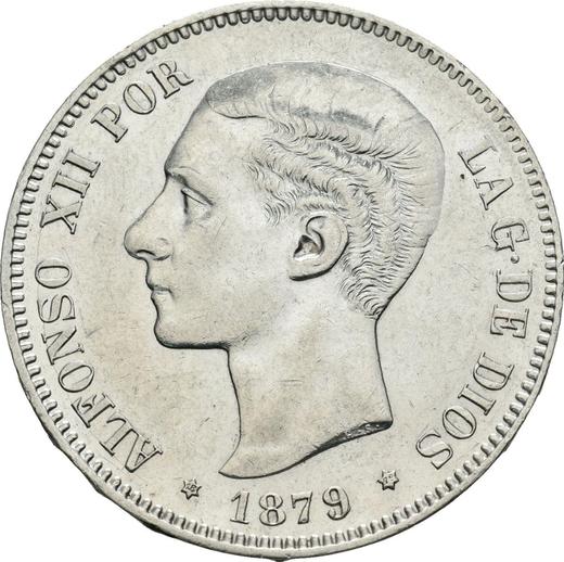 Аверс монеты - 5 песет 1879 года EMM - цена серебряной монеты - Испания, Альфонсо XII