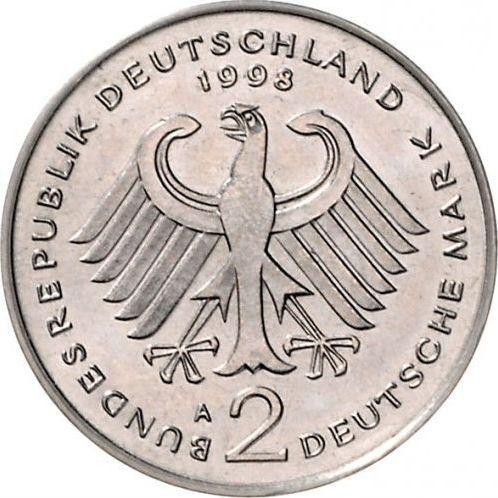 Rewers monety - 2 marki 1994-2001 "Willy Brandt" Rant gładki - cena  monety - Niemcy, RFN
