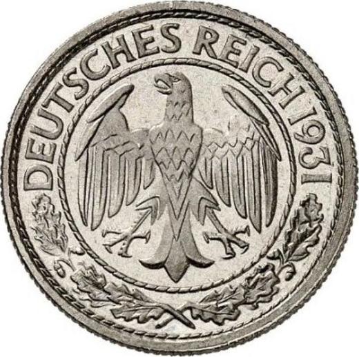 Аверс монеты - 50 рейхспфеннигов 1931 года J - цена  монеты - Германия, Bеймарская республика