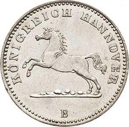 Аверс монеты - Грош 1858 года B - цена серебряной монеты - Ганновер, Георг V