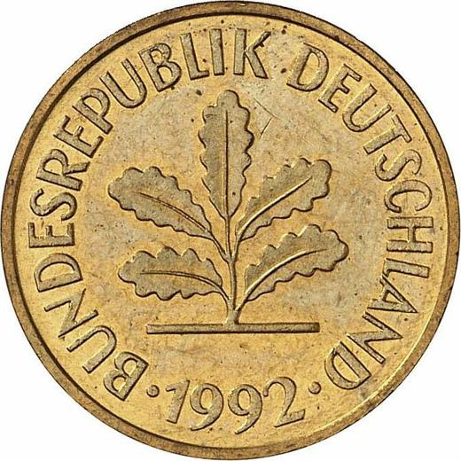 Reverso 5 Pfennige 1992 G - valor de la moneda  - Alemania, RFA