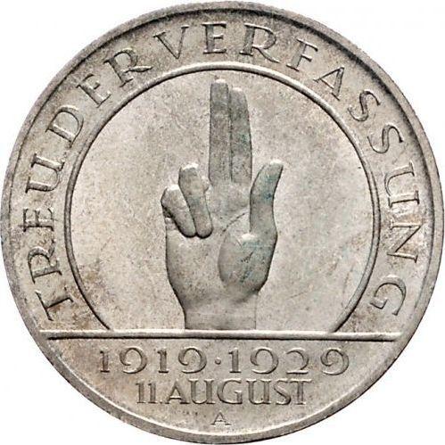 Reverso 3 Reichsmarks 1929 A "Constitución" - valor de la moneda de plata - Alemania, República de Weimar