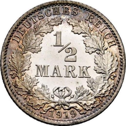 Obverse 1/2 Mark 1919 J - Silver Coin Value - Germany, German Empire