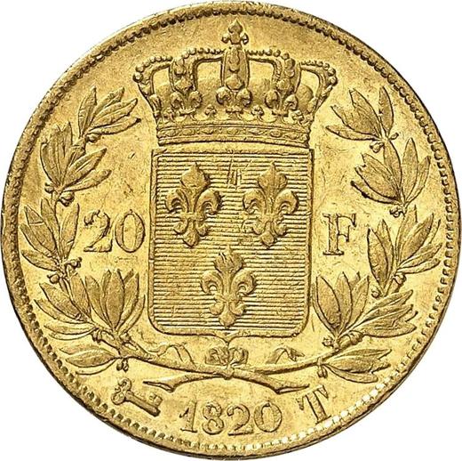 Реверс монеты - 20 франков 1820 года T "Тип 1816-1824" Нант - цена золотой монеты - Франция, Людовик XVIII