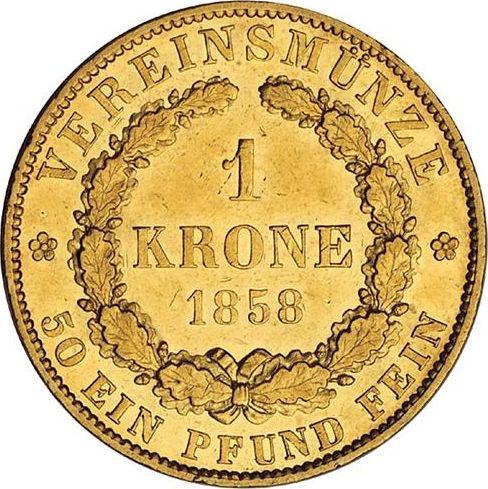 Reverso 1 corona 1858 B - valor de la moneda de oro - Hannover, Jorge V