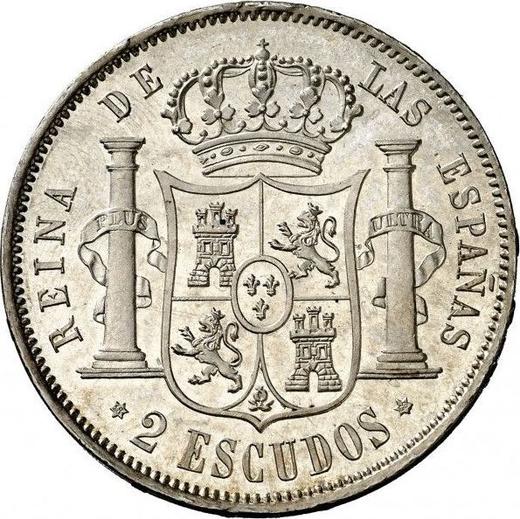 Revers 2 Escudos 1868 "Typ 1865-1868" Sechs spitze Sterne - Silbermünze Wert - Spanien, Isabella II