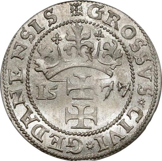 Реверс монеты - 1 грош 1577 года "Осада Гданьска" - цена серебряной монеты - Польша, Стефан Баторий
