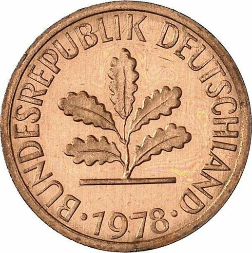 Реверс монеты - 1 пфенниг 1978 года J - цена  монеты - Германия, ФРГ