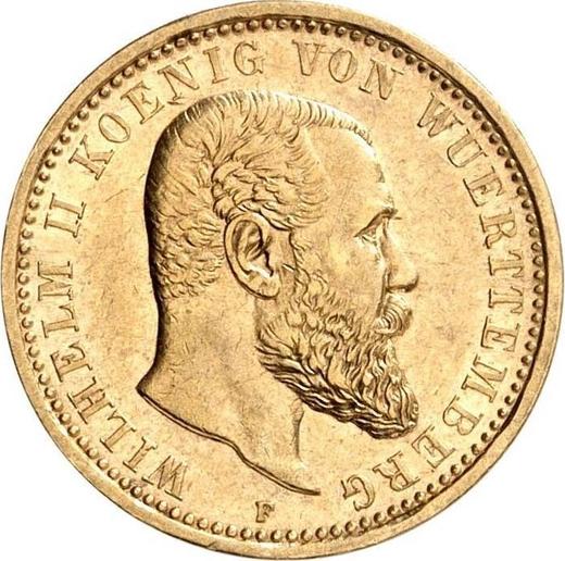 Аверс монеты - 10 марок 1910 года F "Вюртемберг" - цена золотой монеты - Германия, Германская Империя