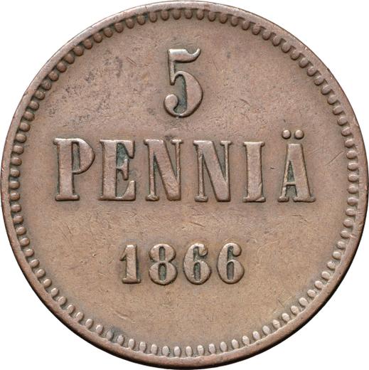Реверс монеты - 5 пенни 1866 года - цена  монеты - Финляндия, Великое княжество