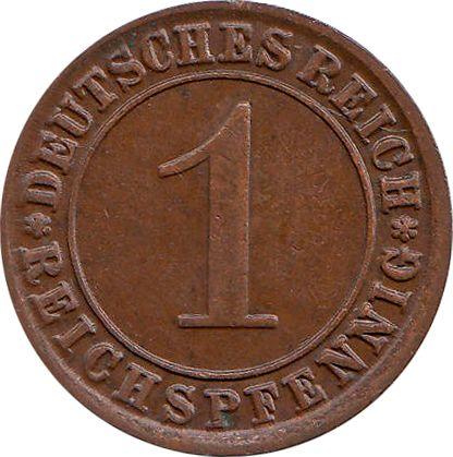 Аверс монеты - 1 рейхспфенниг 1925 года J - цена  монеты - Германия, Bеймарская республика
