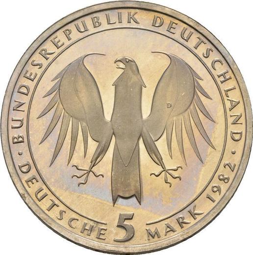 Reverso 5 marcos 1982 D "Goethe" - valor de la moneda  - Alemania, RFA