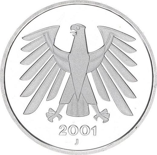 Реверс монеты - 5 марок 2001 года J - цена  монеты - Германия, ФРГ