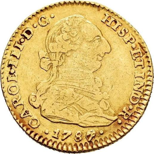 Аверс монеты - 2 эскудо 1787 года NR JJ - цена золотой монеты - Колумбия, Карл III