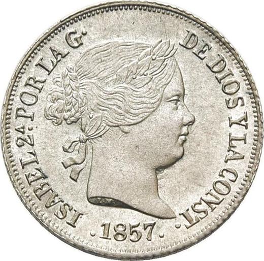 Awers monety - 2 reales 1857 Siedmioramienne gwiazdy - cena srebrnej monety - Hiszpania, Izabela II