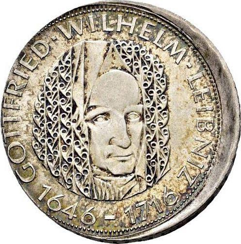 Аверс монеты - 5 марок 1966 года D "Лейбниц" Смещение штемпеля - цена серебряной монеты - Германия, ФРГ